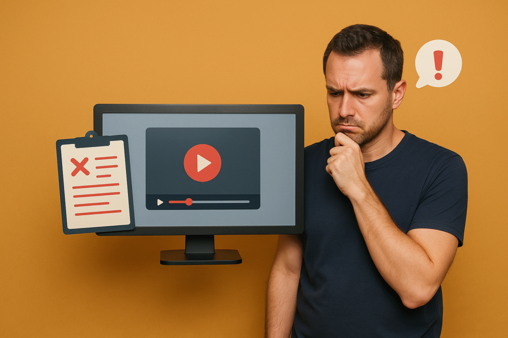 Hombre analizando errores comunes al crear un video explicativo
